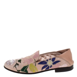 Pre Owned Alexander McQueen Beige Floral Embroidered Embroidered Suede And Leather Smoking Slippers Size 40