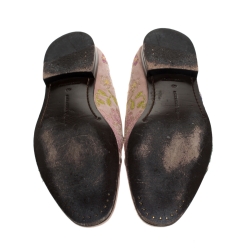 Pre Owned Alexander McQueen Beige Floral Embroidered Embroidered Suede And Leather Smoking Slippers Size 40
