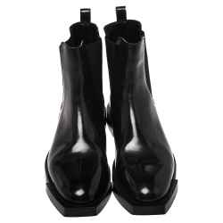 Pre Owned Alexander McQueen Black Leather And Elastic Slip On Ankle Boots Size 38.5