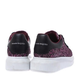 Pre Owned Alexander McQueen Metallic Pink/Black Glitter Platform Lace Up Sneakers Size 39