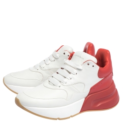 Pre Owned Alexander McQueen White/Red Leather Platform Sneakers Size 39