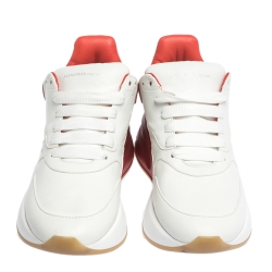 Pre Owned Alexander McQueen White/Red Leather Platform Sneakers Size 39