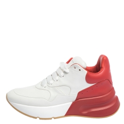 Pre Owned Alexander McQueen White/Red Leather Platform Sneakers Size 39