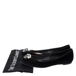 Pre Owned Alexander McQueen Black Suede Leather Skull Ballet Flats Size 39