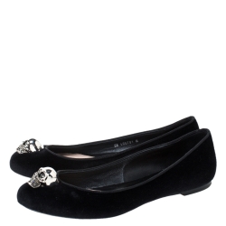 Pre Owned Alexander McQueen Black Suede Leather Skull Ballet Flats Size 39