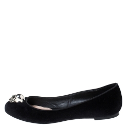Pre Owned Alexander McQueen Black Suede Leather Skull Ballet Flats Size 39
