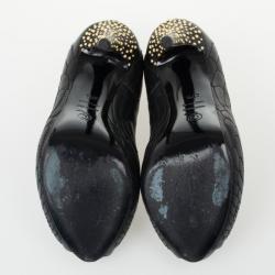 Pre Owned Alexander McQueen Studded Leather Skull Peep Toe Pumps Size 37.5