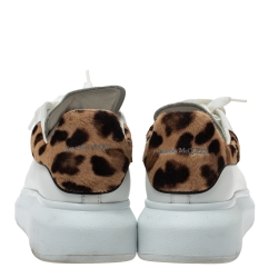 Pre Owned Alexander McQueen White Leather and Leopard Print Calf Hair Sneakers Size 41.5