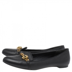 Pre Owned Alexander McQueen Black Leather Chain Skull Embellished Flats Size 39