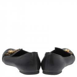 Pre Owned Alexander McQueen Black Leather Chain Skull Embellished Flats Size 39