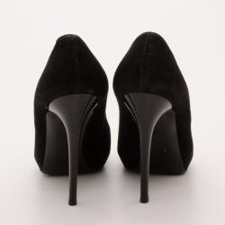 Pre Owned Alexander McQueen Black Suede Skull Peep Toe Pumps Size 37.5