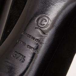 Pre Owned Alexander McQueen Black Suede Skull Peep Toe Pumps Size 37.5