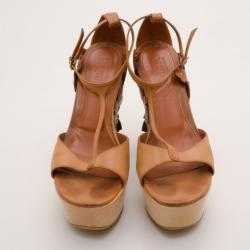Pre Owned Alexander McQueen Tan 3D Flower Wedges Size 40