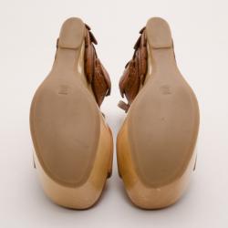 Pre Owned Alexander McQueen Tan 3D Flower Wedges Size 40