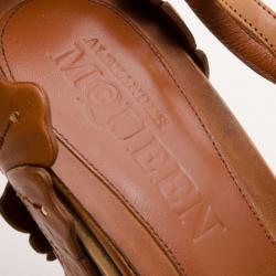 Pre Owned Alexander McQueen Tan 3D Flower Wedges Size 40