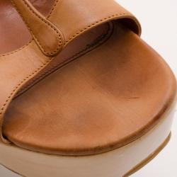 Pre Owned Alexander McQueen Tan 3D Flower Wedges Size 40