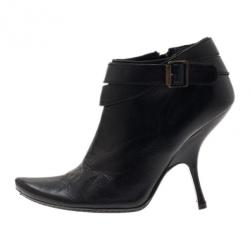 Pre Owned Alexander McQueen Black Leather Ankle Booties Size 38