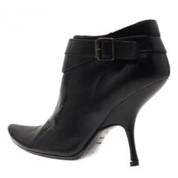 Pre Owned Alexander McQueen Black Leather Ankle Booties Size 38