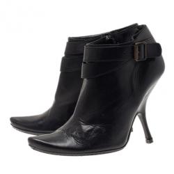 Pre Owned Alexander McQueen Black Leather Ankle Booties Size 38