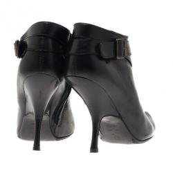 Pre Owned Alexander McQueen Black Leather Ankle Booties Size 38