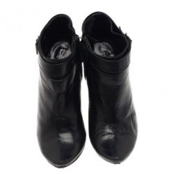Pre Owned Alexander McQueen Black Leather Ankle Booties Size 38