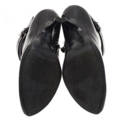 Pre Owned Alexander McQueen Black Leather Ankle Booties Size 38
