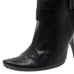 Pre Owned Alexander McQueen Black Leather Ankle Booties Size 38