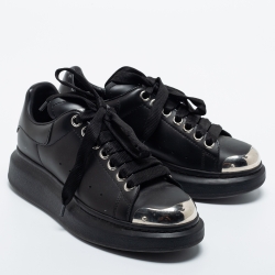 Pre Owned Alexander McQueen Black Leather Larry Oversized Sneakers Size 35