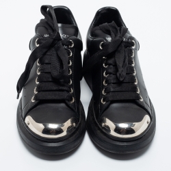 Pre Owned Alexander McQueen Black Leather Larry Oversized Sneakers Size 35