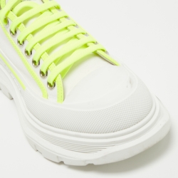 Pre Owned Alexander McQueen White/Neon Green Canvas and Rubber Slick Low Top Sneakers Size 40