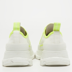 Pre Owned Alexander McQueen White/Neon Green Canvas and Rubber Slick Low Top Sneakers Size 40