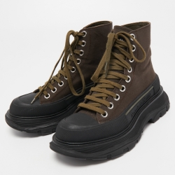 Pre Owned Alexander McQueen Brown Canvas Tread Slick Sneakers Size 36
