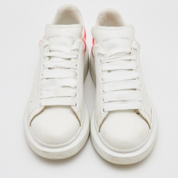 Pre Owned Alexander McQueen White/Coral Leather Oversized Sneakers Size 38