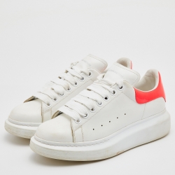 Pre Owned Alexander McQueen White/Coral Leather Oversized Sneakers Size 38