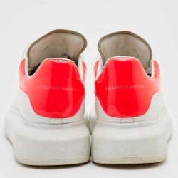 Pre Owned Alexander McQueen White/Coral Leather Oversized Sneakers Size 38