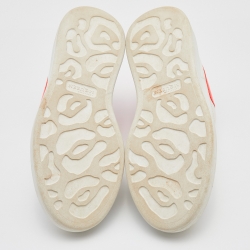 Pre Owned Alexander McQueen White/Coral Leather Oversized Sneakers Size 38