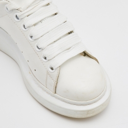 Pre Owned Alexander McQueen White/Coral Leather Oversized Sneakers Size 38