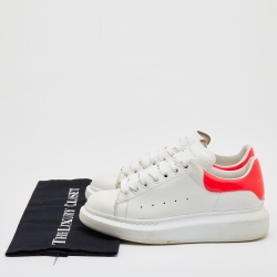 Pre Owned Alexander McQueen White/Coral Leather Oversized Sneakers Size 38