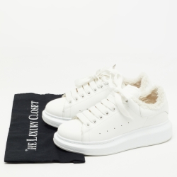 Pre Owned Alexander McQueen White Leather and  Shearling Trimmed Oversized Sneakers Size 36
