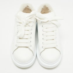 Pre Owned Alexander McQueen White Leather and  Shearling Trimmed Oversized Sneakers Size 36