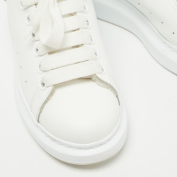 Pre Owned Alexander McQueen White Leather and  Shearling Trimmed Oversized Sneakers Size 36