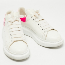 Alexander McQueen White/Pink Leather Oversized Sneakers Size 40