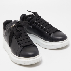 Pre Owned Alexander McQueen Black Leather Oversized Sneakers Size 37