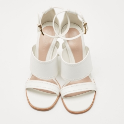 Pre Owned Alexander McQueen White Leather Flower Heel Ankle Strap Sandals Size 39