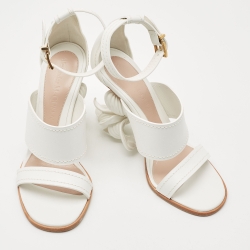 Pre Owned Alexander McQueen White Leather Flower Heel Ankle Strap Sandals Size 39