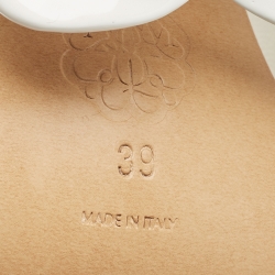 Pre Owned Alexander McQueen White Leather Flower Heel Ankle Strap Sandals Size 39