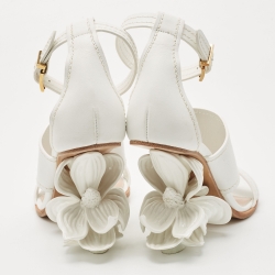 Pre Owned Alexander McQueen White Leather Flower Heel Ankle Strap Sandals Size 39