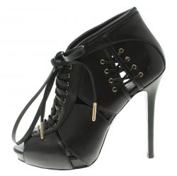 Pre Owned Alexander Mcqueen Black Leather Lace Up Ankle Boots Size 39