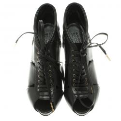 Pre Owned Alexander Mcqueen Black Leather Lace Up Ankle Boots Size 39