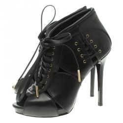 Pre Owned Alexander Mcqueen Black Leather Lace Up Ankle Boots Size 39